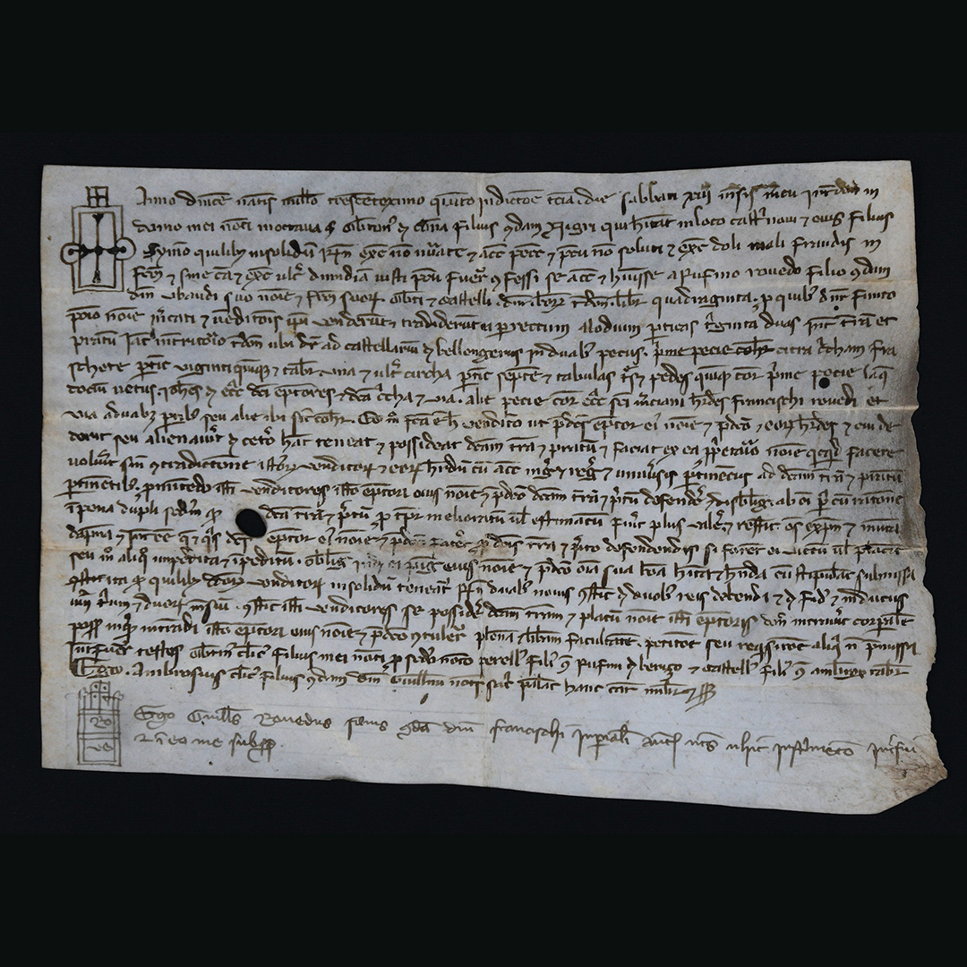 1275, dicembre 12, Tortona
Rufino, rettore della chiesa di S. Barnaba di Tortona, vende a Opizone Stravacato una casa posta in Tortona presso Porta Santo Stefano in cambio di 7 pertiche e 10 tavole di terreno site nel territorio di Tortona.
(ASAL, Archivio Notarile di Alessandria, III versamento, Pergamene, scatola 5bis, fasc. 23)